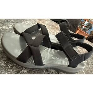 Clark's Womens Cloudsteppers Cushion Soft Black  Strappy Comfort Sandals Sz 11